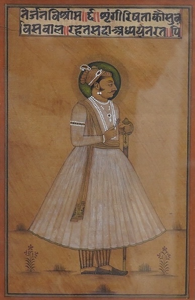 An Indian Mughal style gouache on paper, study of a nobleman, 19th century, 20x13cm. Condition - good